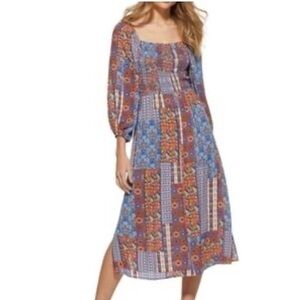 SCOOP NYC Patchwork Pattern Smocked Dress Womens XS